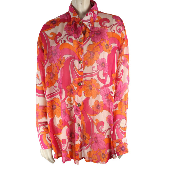 Cin Cin Long Sleeves Golden Button Floral Shirt Blouse Size M Oversized - Picture 1 of 16